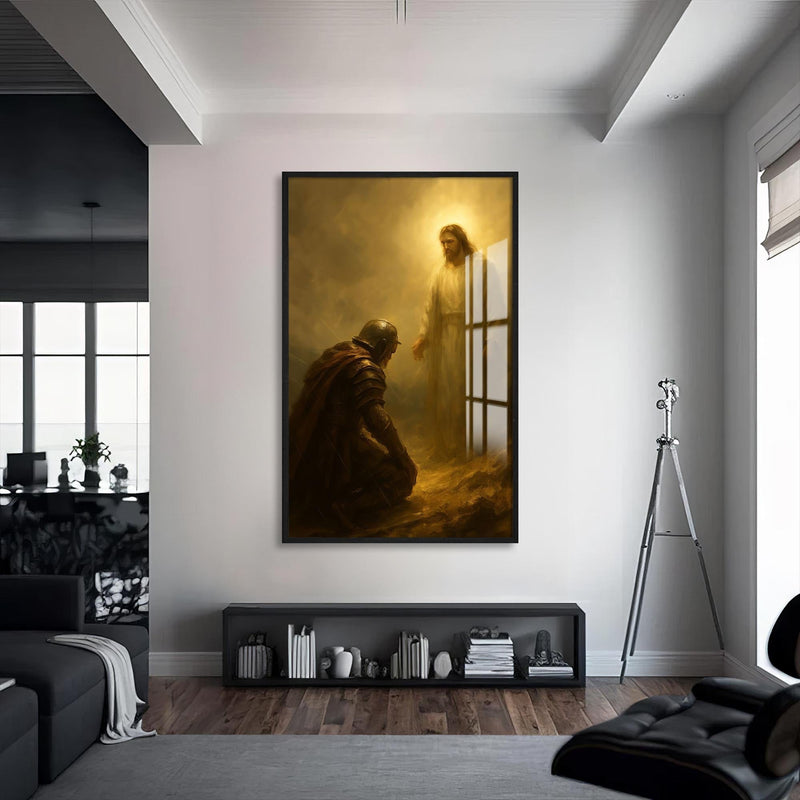 Artronauts Glass Print S | 72x46 cm | 28.3"x18.1" / Black Faithful Encounter– Christian Tempered Glass Wall Art