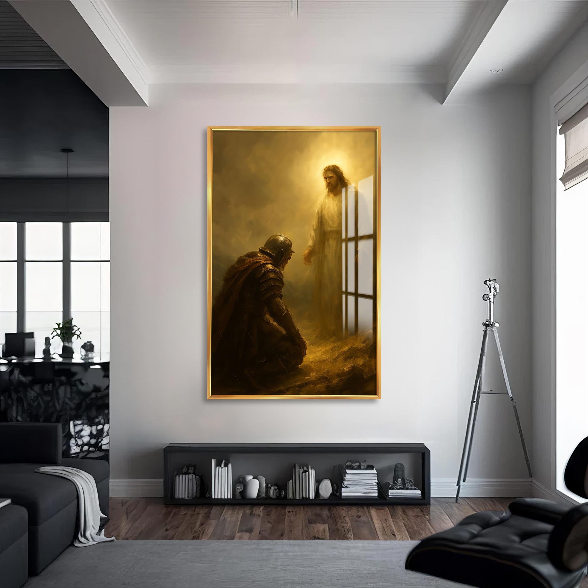 Artronauts Glass Print S | 72x46 cm | 28.3"x18.1" / Gold Faithful Encounter– Christian Tempered Glass Wall Art