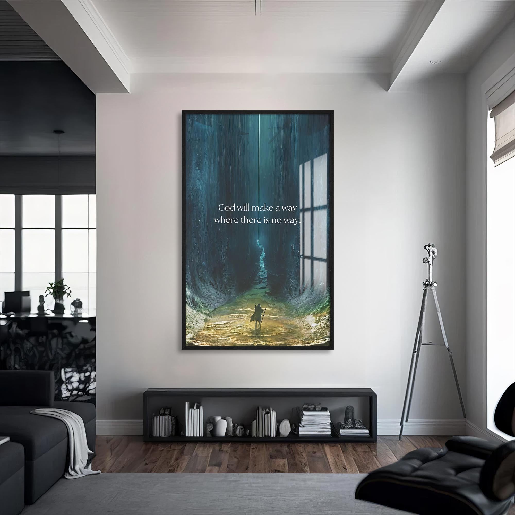 Artronauts Glass Print S | 72x46 cm | 28.3"x18.1" / Black God Will Make a Way– Christian Tempered Glass Wall Art