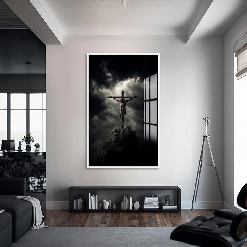 Artronauts Glass Print S | 72x46 cm | 28.3"x18.1" / White The Cross– Christian Tempered Glass Wall Art