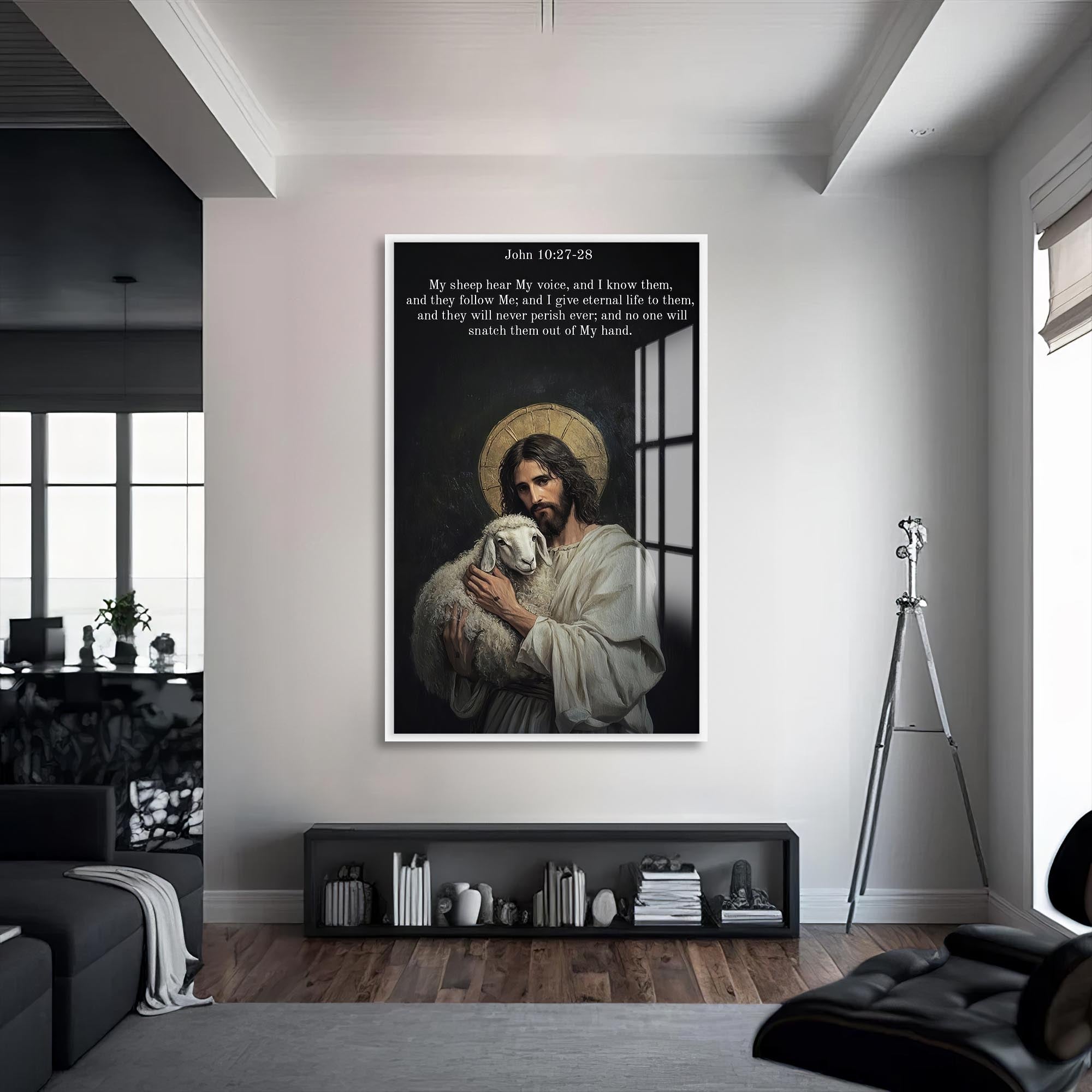 Artronauts Glass Print S | 72x46 cm | 28.3"x18.1" / White The Good Shepherd– Christian Tempered Glass Wall Art