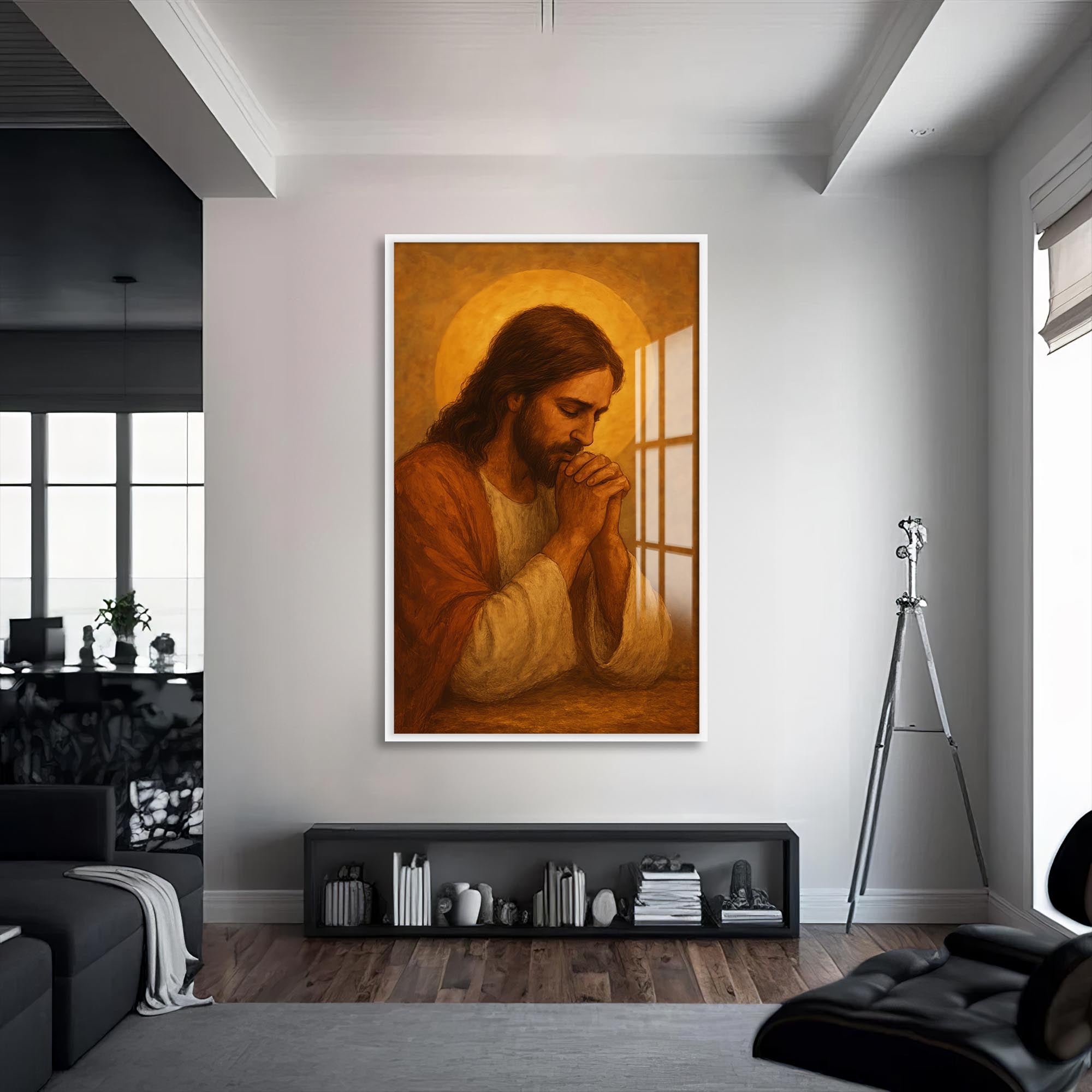 Artronauts Glass Print S | 72x46 cm | 28.3"x18.1" / White Prayer of Light– Christian Tempered Glass Wall Art