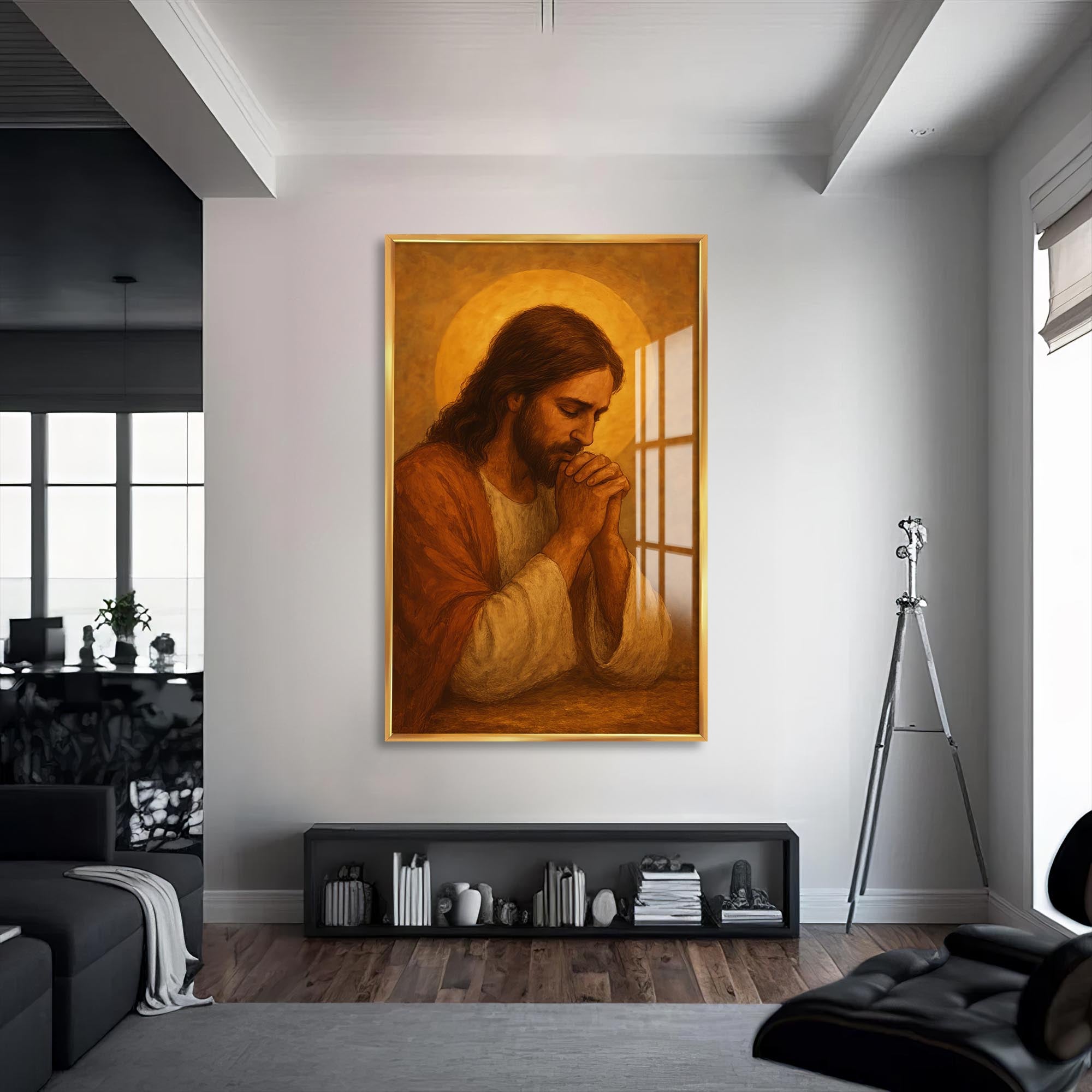 Artronauts Glass Print S | 72x46 cm | 28.3"x18.1" / Gold Prayer of Light– Christian Tempered Glass Wall Art