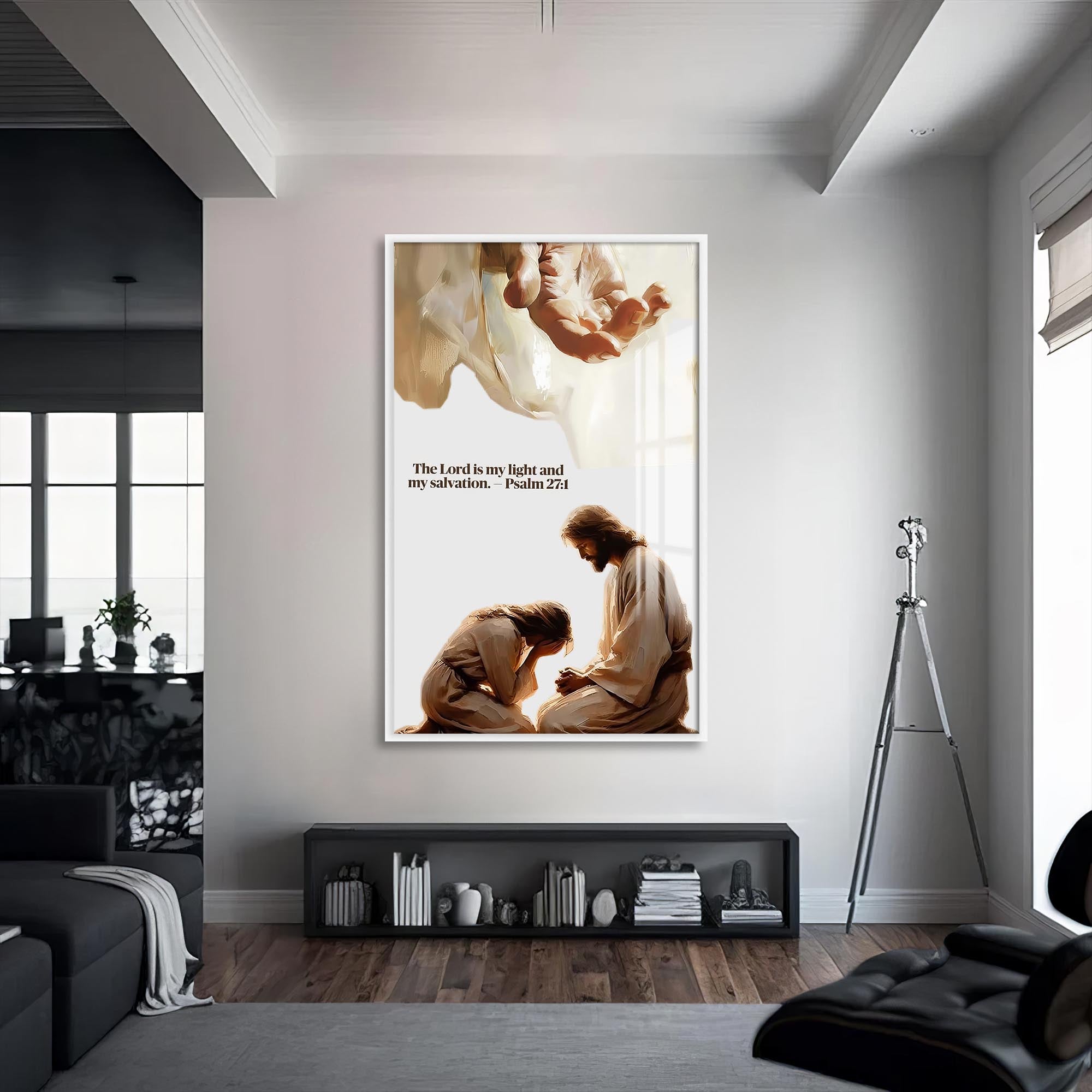 Artronauts Glass Print S | 72x46 cm | 28.3"x18.1" / White My Light and Salvation– Christian Tempered Glass Wall Art