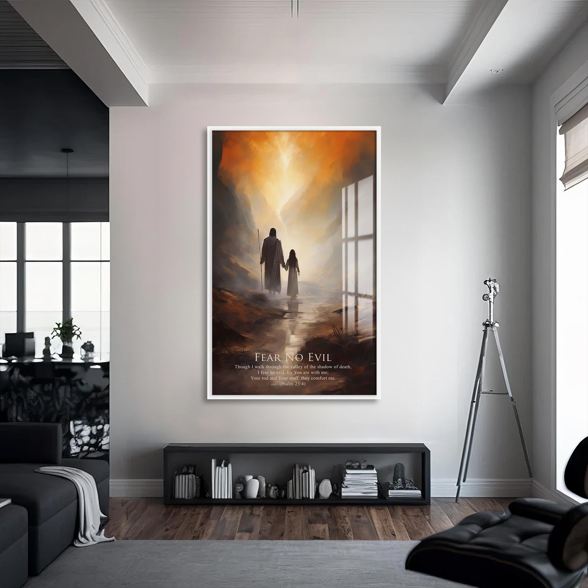 Artronauts Glass Print S | 72x46 cm | 28.3"x18.1" / White Fear No Evil– Christian Tempered Glass Wall Art