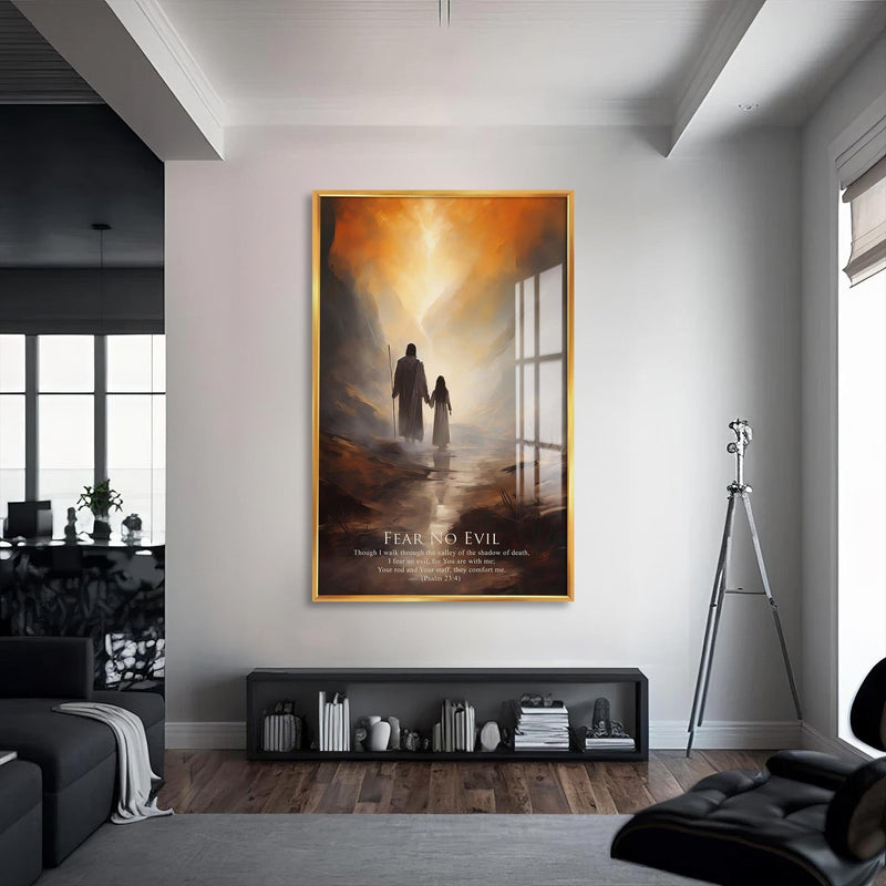 Artronauts Glass Print S | 72x46 cm | 28.3"x18.1" / Gold Fear No Evil– Christian Tempered Glass Wall Art
