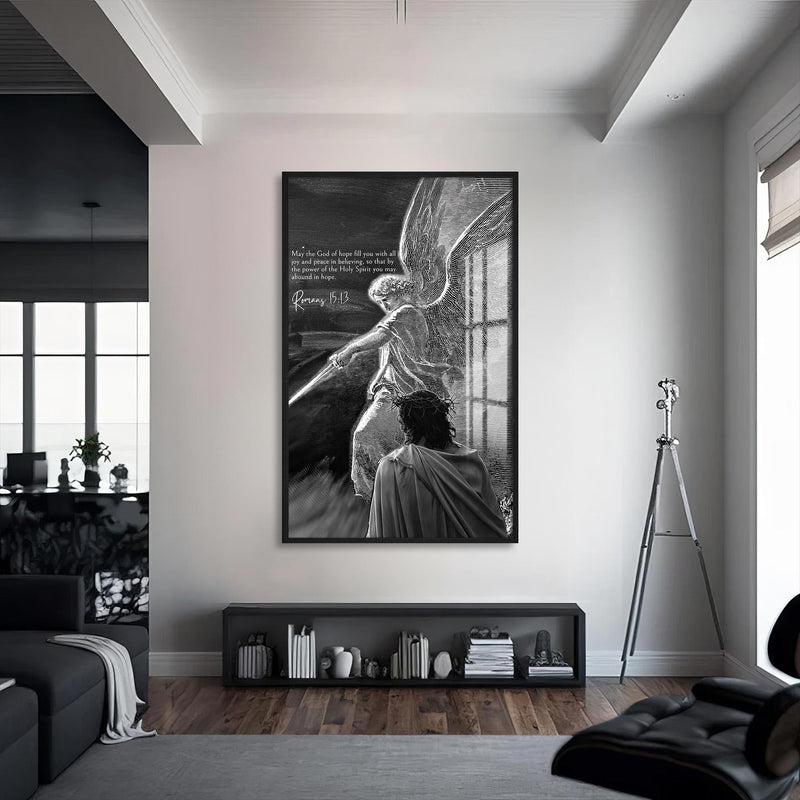 Artronauts Glass Print M | 90x60 cm | 35.4"x23.6" / Black Sword of Hope– Christian Tempered Glass Wall Art