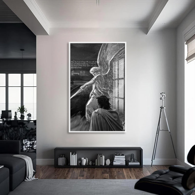 Artronauts Glass Print S | 72x46 cm | 28.3"x18.1" / White Sword of Hope– Christian Tempered Glass Wall Art