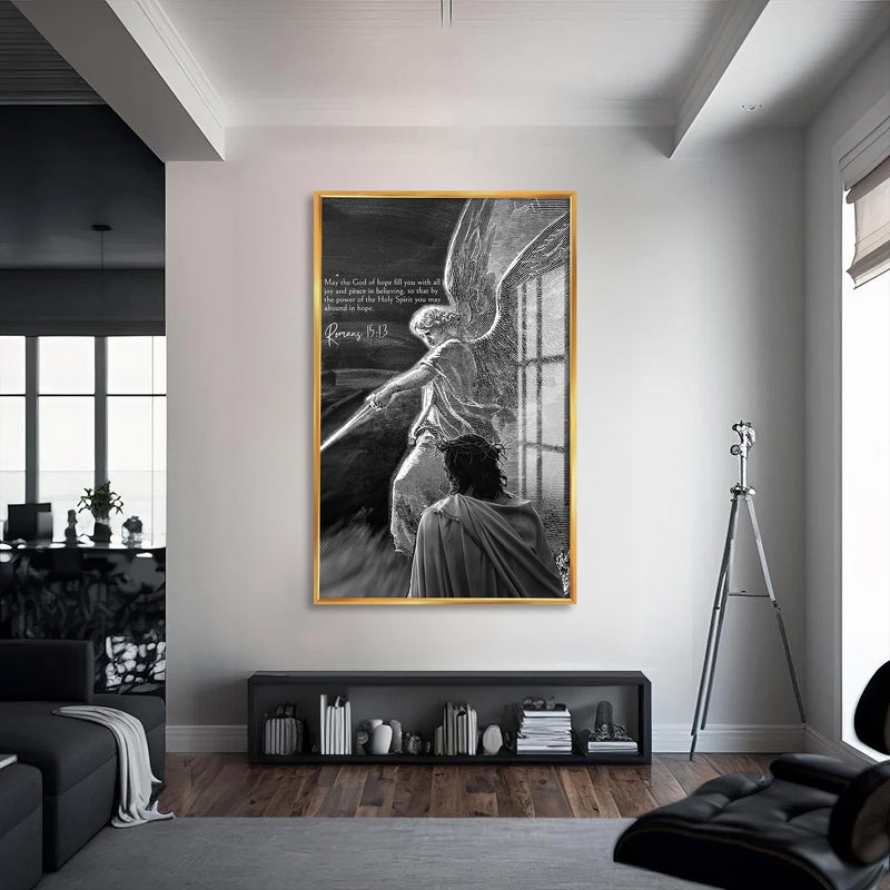 Artronauts Glass Print S | 72x46 cm | 28.3"x18.1" / Gold Sword of Hope– Christian Tempered Glass Wall Art