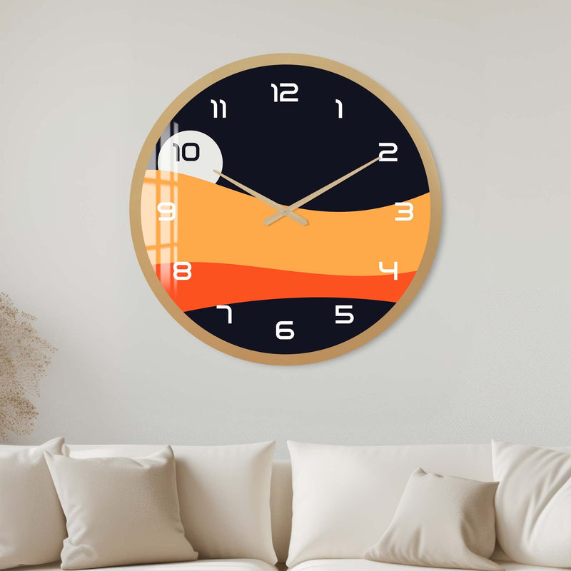 Artronauts Glass Print 40 cm ⌀ | 15.7" / Gold Sunset Layers - Glass Wall Clock