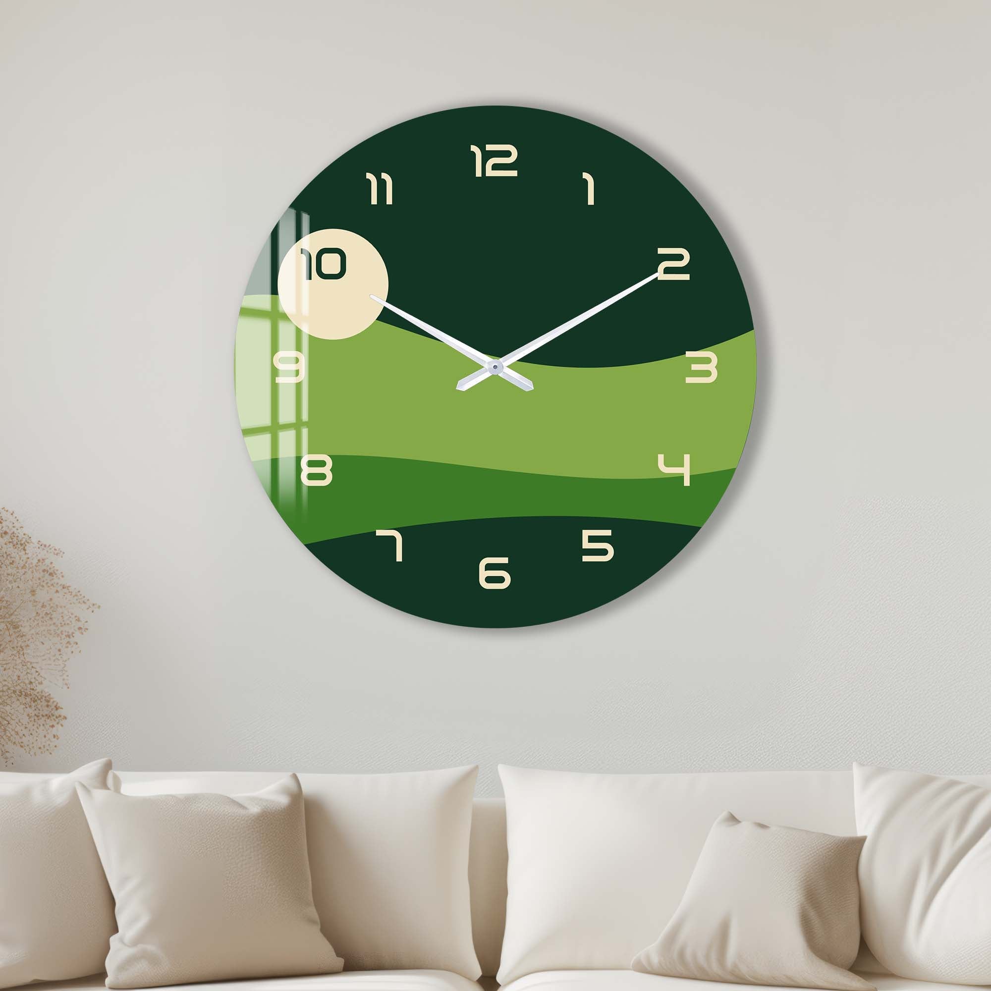 Green Layers - Glass Wall Clock