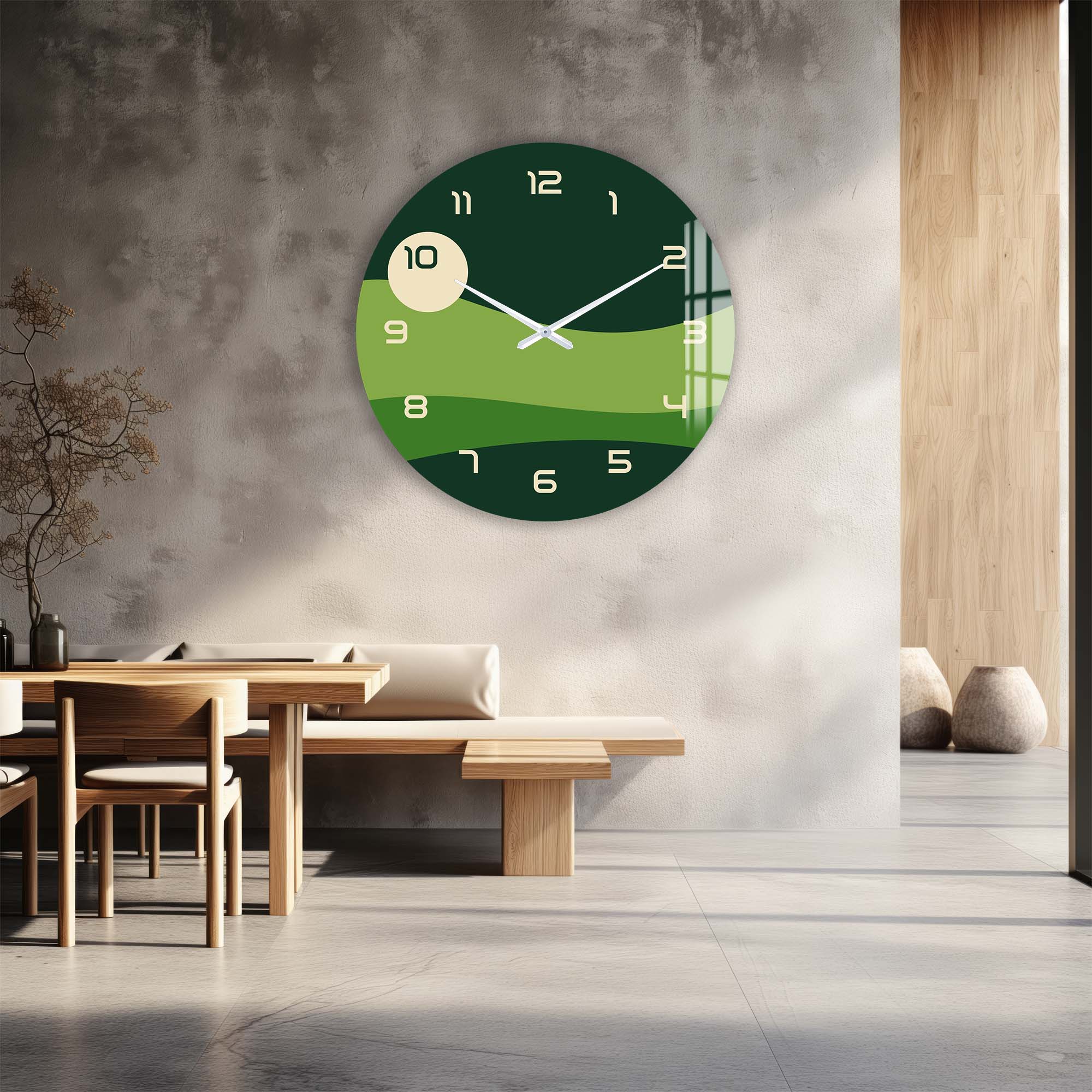 Green Layers - Glass Wall Clock