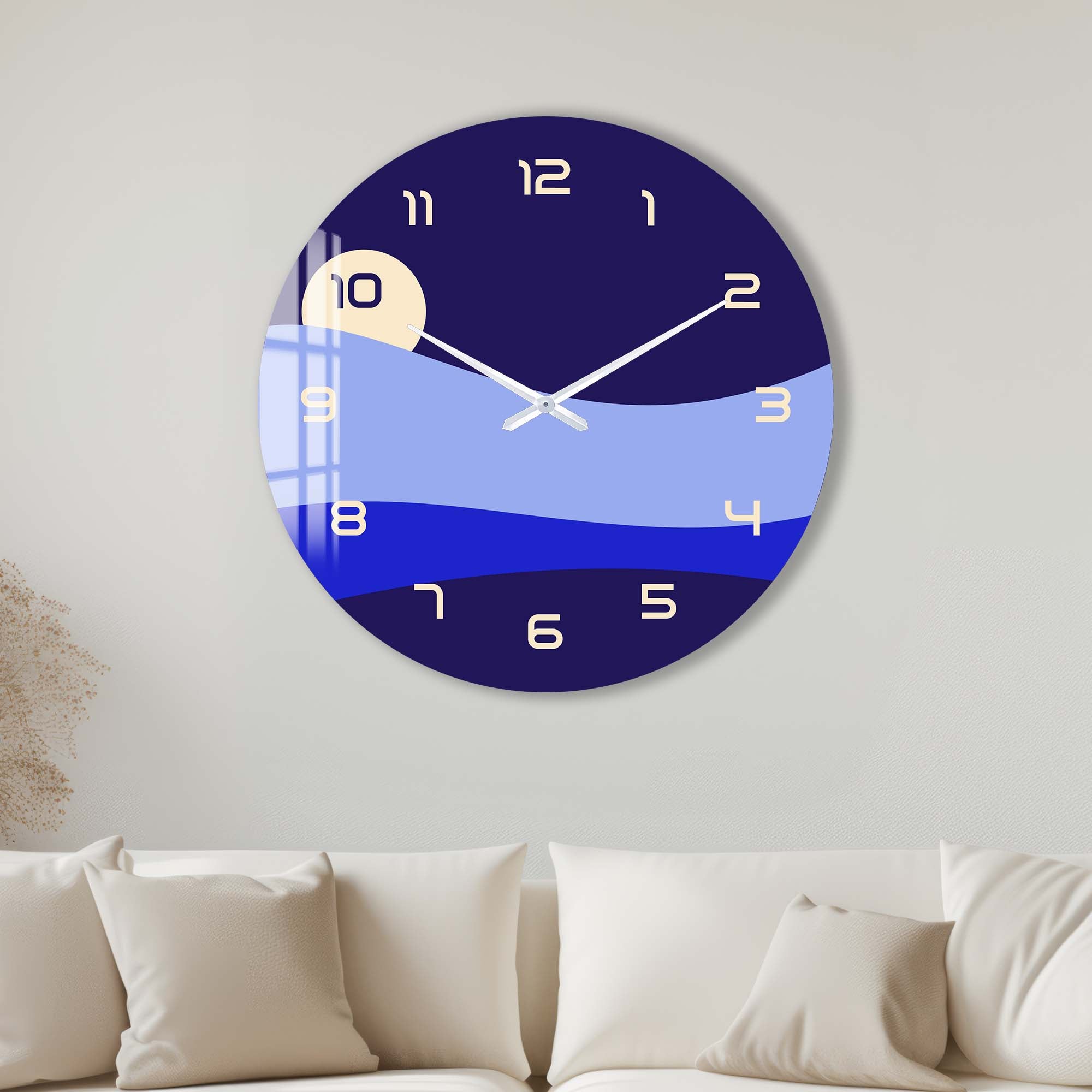 Blue Layers - Glass Wall Clock