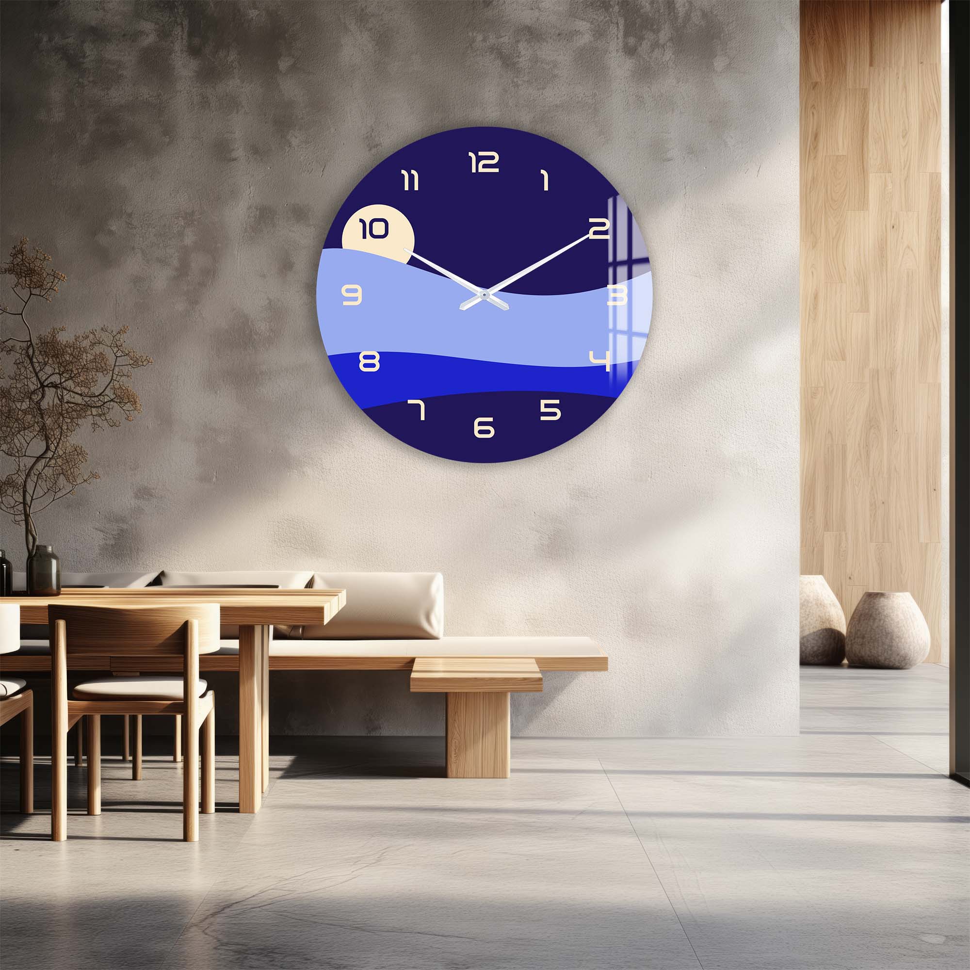 Blue Layers - Glass Wall Clock