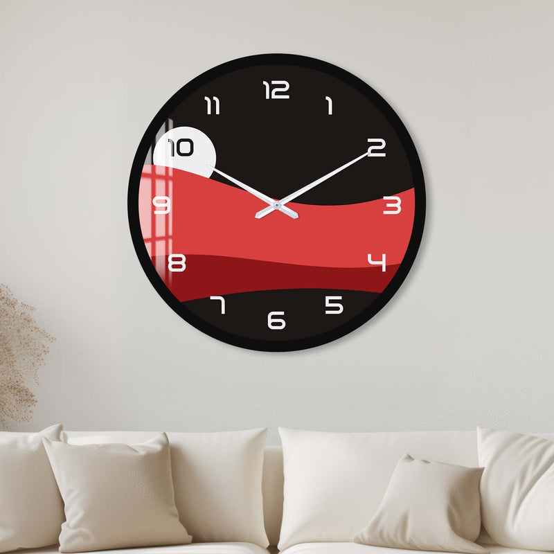 Artronauts Glass Print 40 cm ⌀ | 15.7" / Black Red Layers - Glass Wall Clock