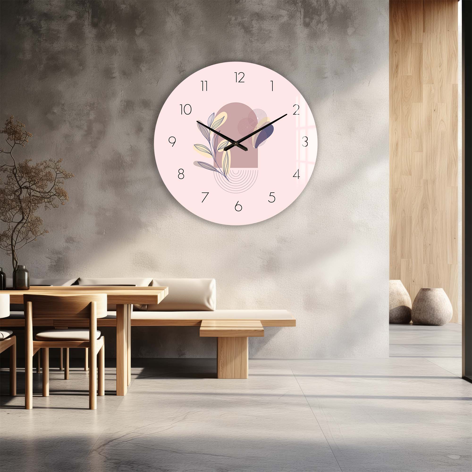 Lunaria Pink - Glass Wall Clock