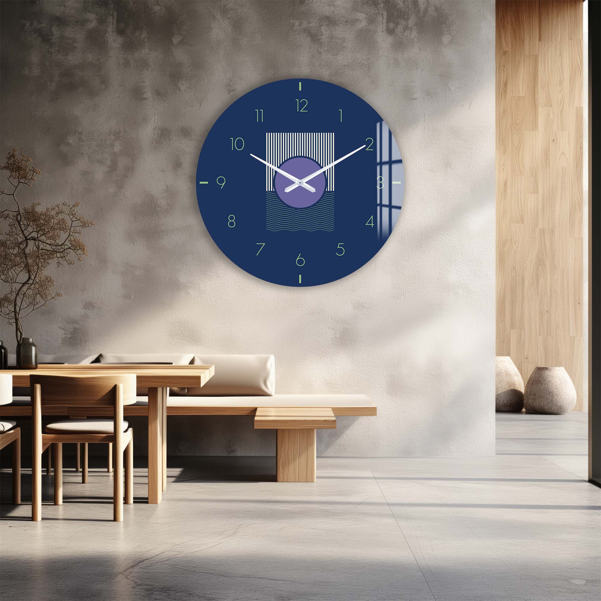 Navy Blue - Glass Wall Clock