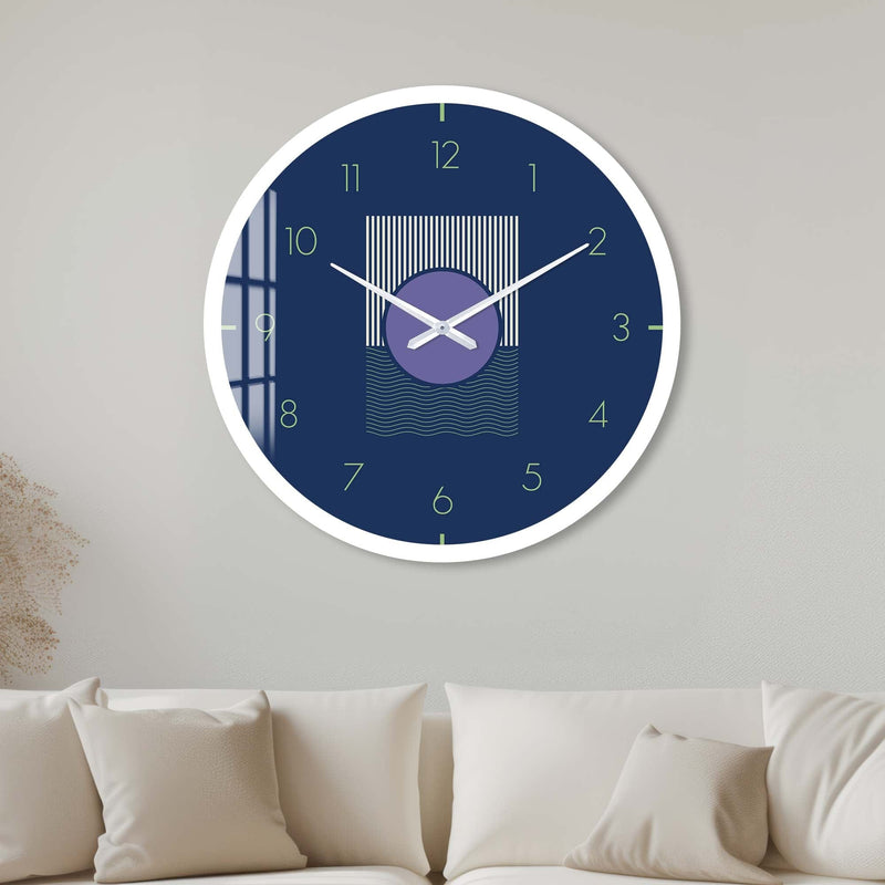 Artronauts Glass Print 40 cm ⌀ | 15.7" / White Navy Blue - Glass Wall Clock