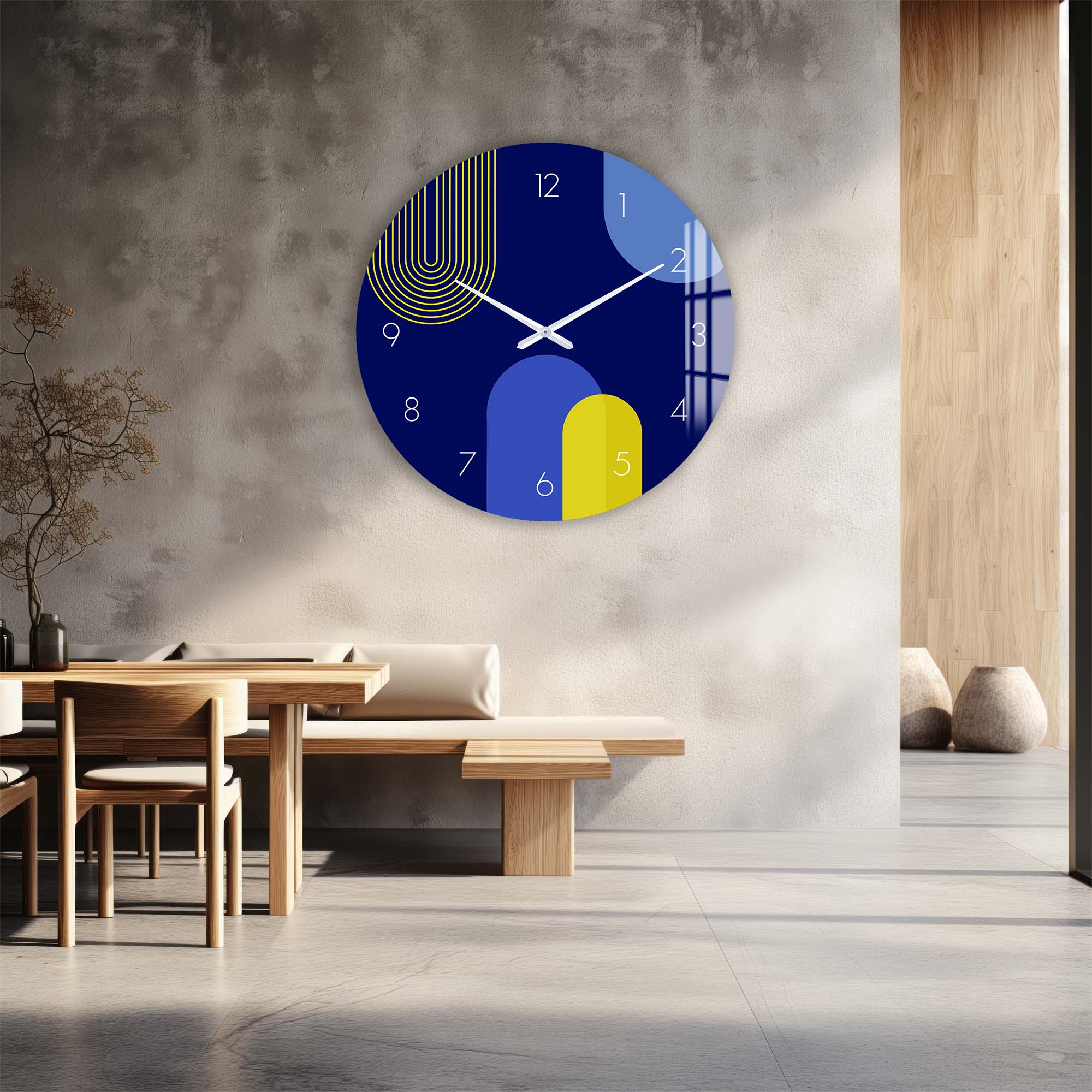 Puffy Blue & Yellow - Glass Wall Clock