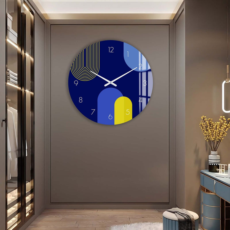 Artronauts Glass Print Puffy Blue & Yellow - Glass Wall Clock