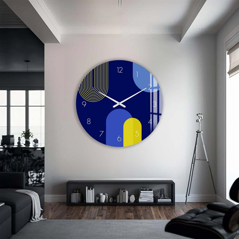 Artronauts Glass Print Puffy Blue & Yellow - Glass Wall Clock