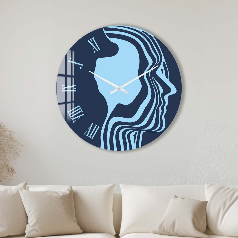 Artronauts Glass Print 40 cm ⌀ | 15.7" / Frameless Blue Silhouette - Glass Wall Clock