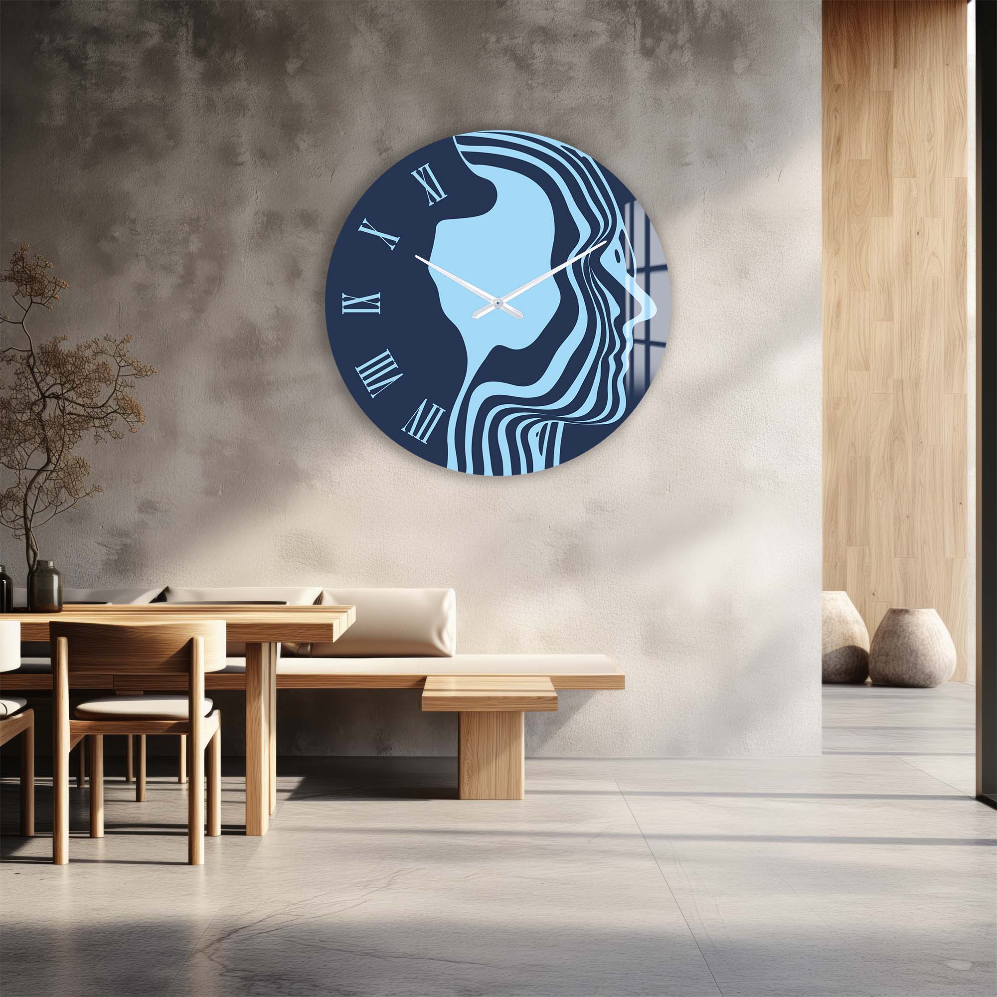 Blue Silhouette - Glass Wall Clock