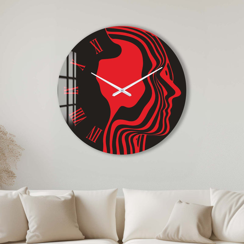 Artronauts Glass Print 40 cm ⌀ | 15.7" / Frameless Red Silhouette - Glass Wall Clock