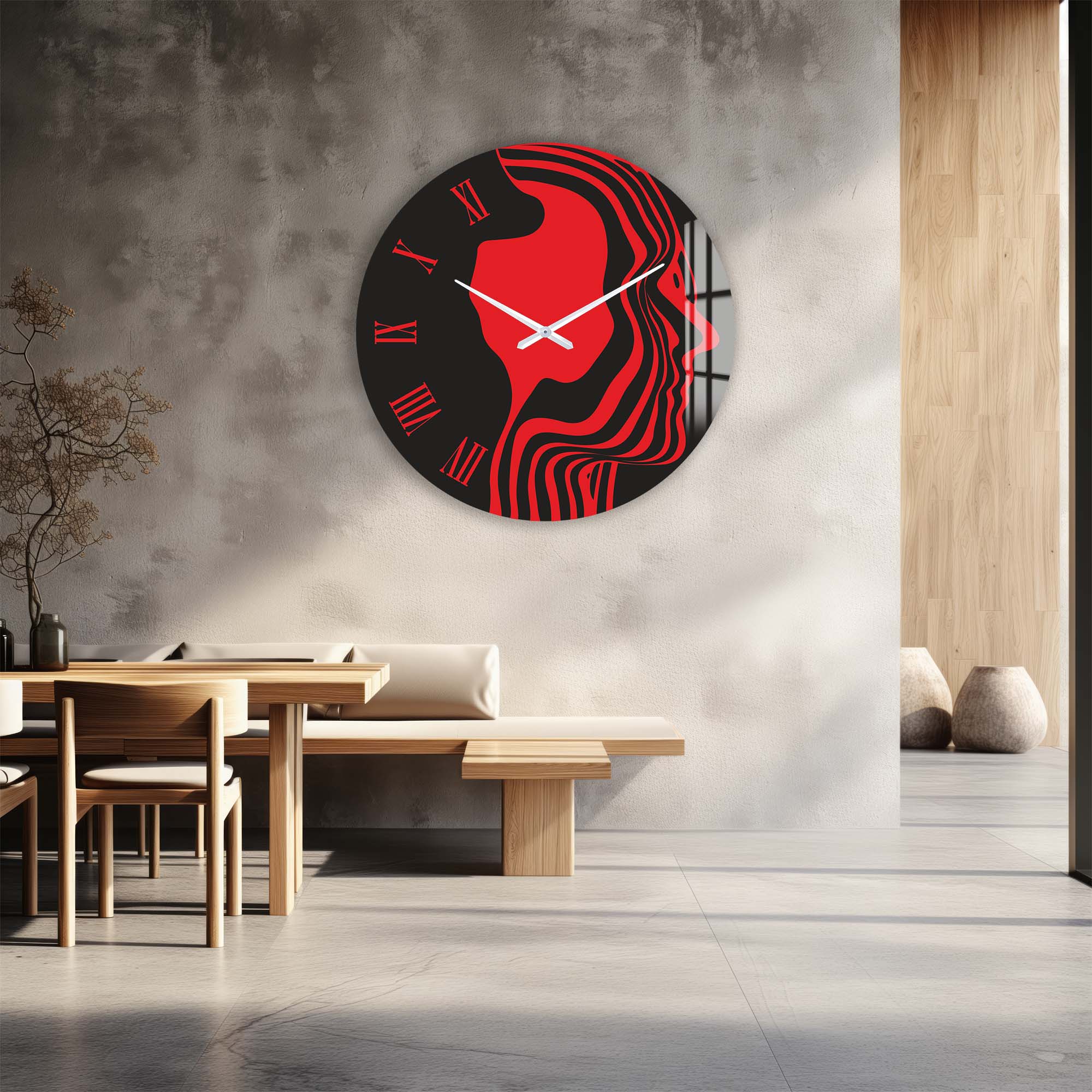 Red Silhouette - Glass Wall Clock