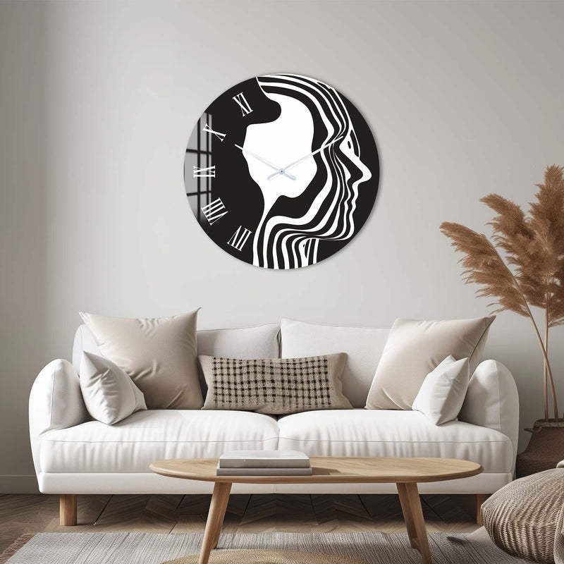 Artronauts Glass Print Black&White Silhouette - Glass Wall Clock