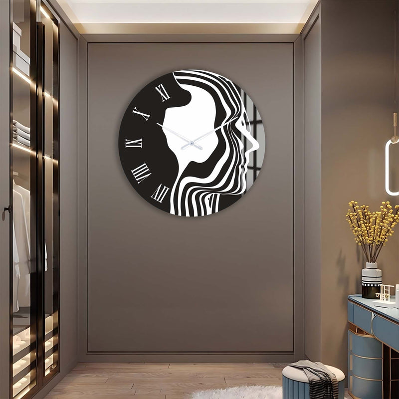 Artronauts Glass Print Black&White Silhouette - Glass Wall Clock