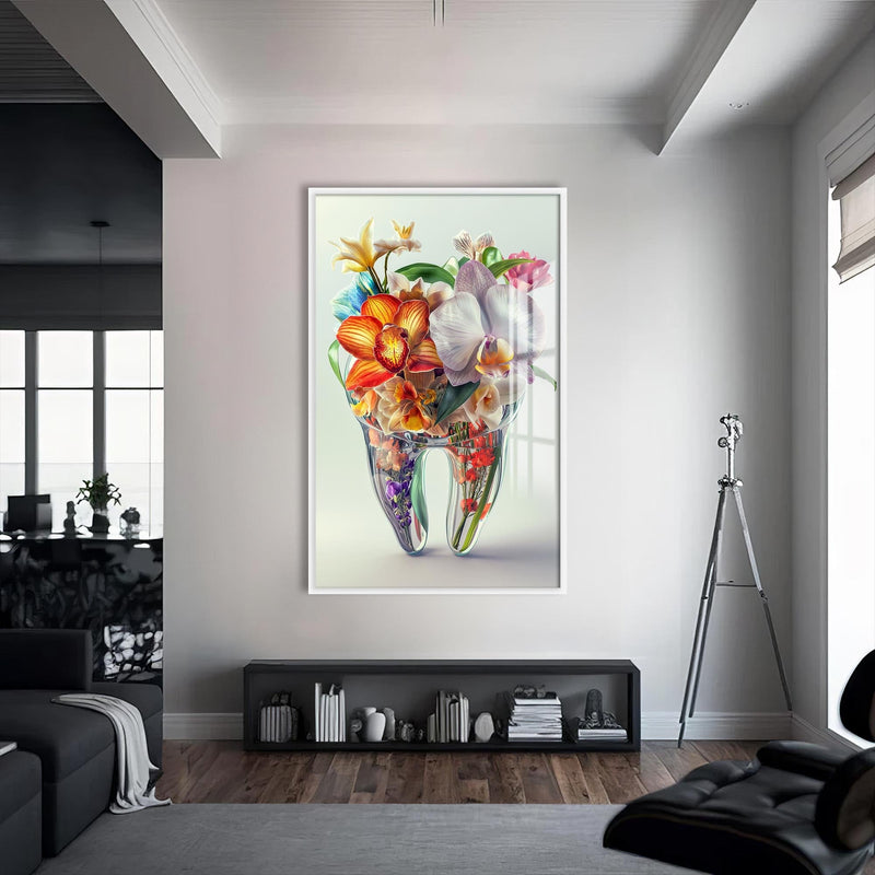 Artronauts Glass Print S | 72x46 cm | 28.3"x18.1" / White Floral Tooth Bouquet - Tempered Glass Wall Art