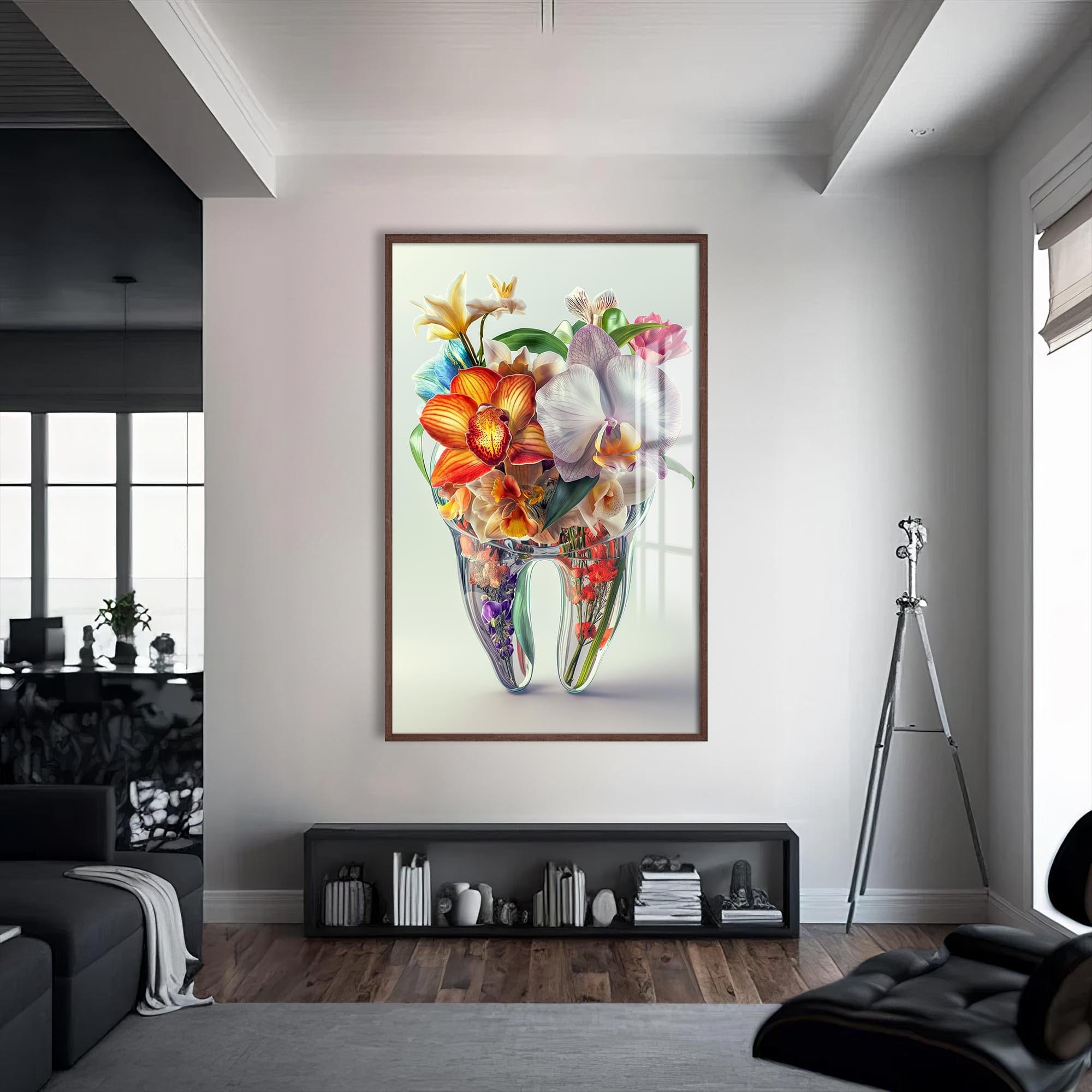 Artronauts Glass Print S | 72x46 cm | 28.3"x18.1" / Walnut Floral Tooth Bouquet - Tempered Glass Wall Art