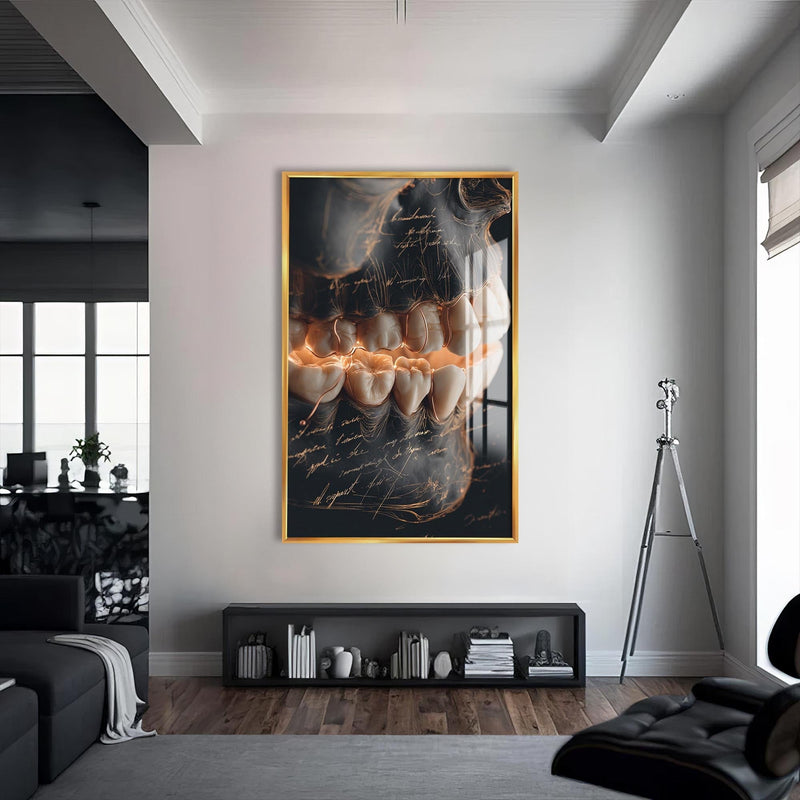 Artronauts Glass Print S | 72x46 cm | 28.3"x18.1" / Gold Dental Anatomy Sketch - Tempered Glass Wall Art
