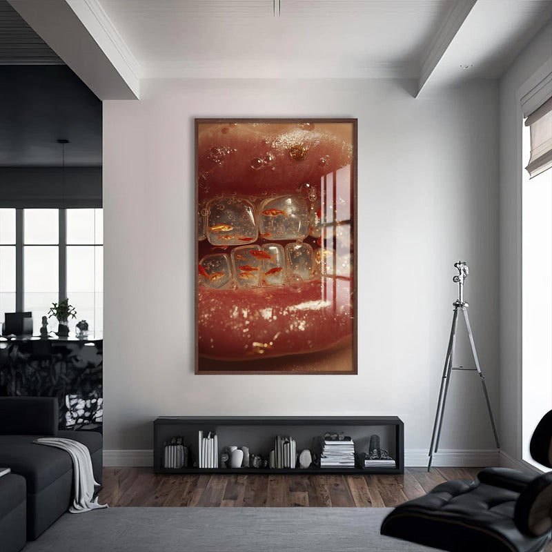 Artronauts Glass Print S | 72x46 cm | 28.3"x18.1" / Walnut Goldfish Braces - Tempered Glass Wall Art