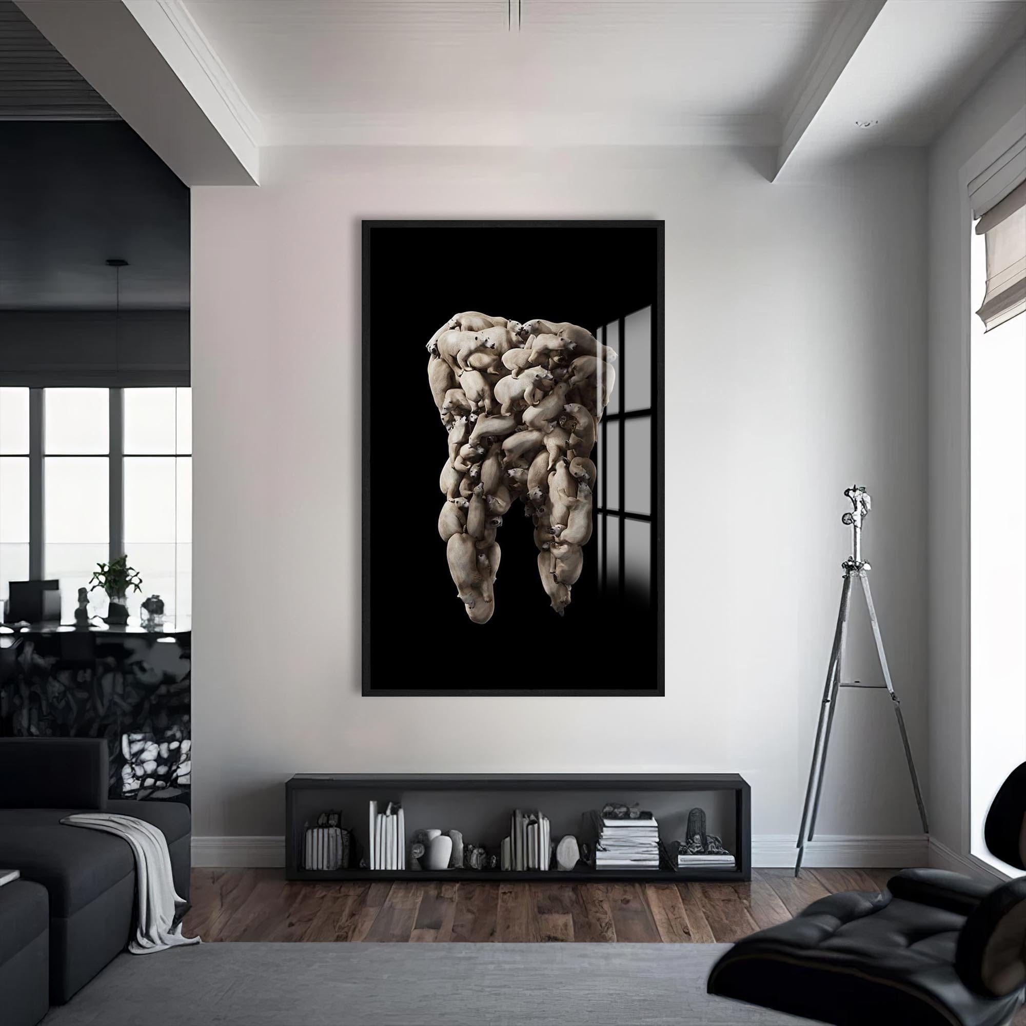 Artronauts Glass Print S | 72x46 cm | 28.3"x18.1" / Black Polar Tooth Sculpture - Tempered Glass Wall Art