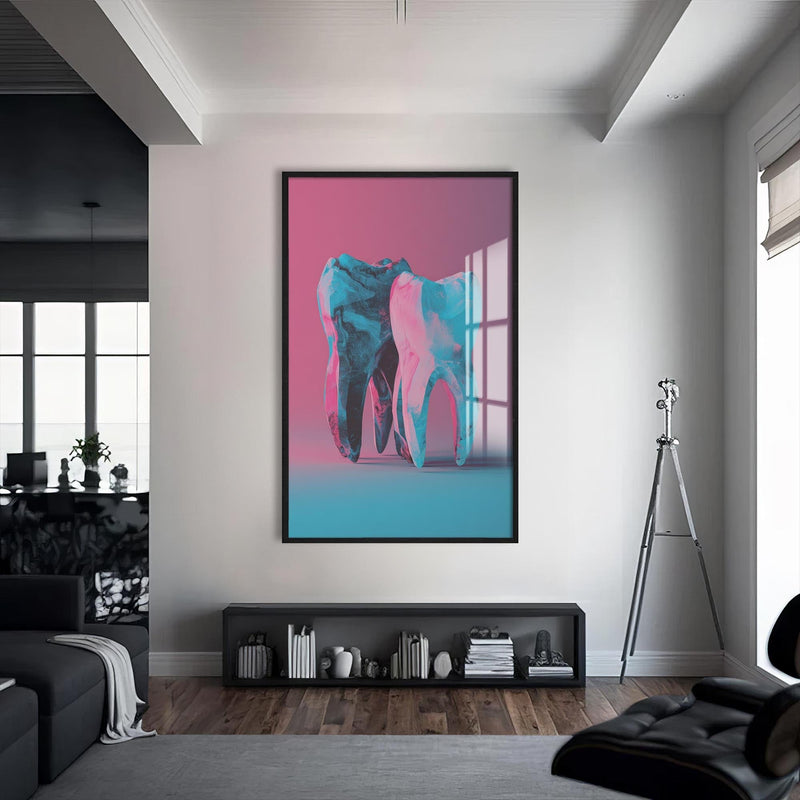 Artronauts Glass Print S | 72x46 cm | 28.3"x18.1" / Black Neon Tooth Duo - Tempered Glass Wall Art