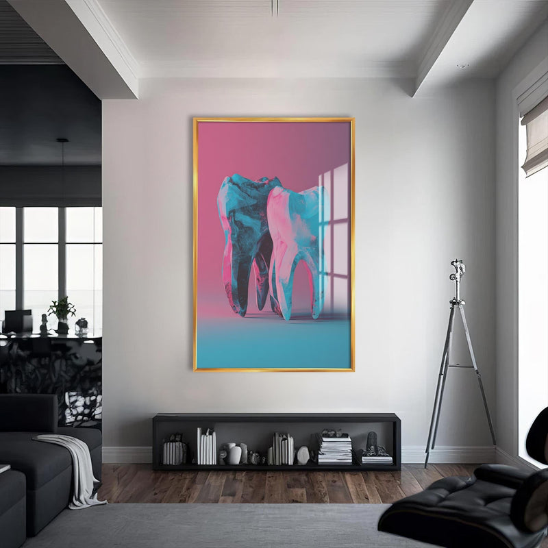 Artronauts Glass Print S | 72x46 cm | 28.3"x18.1" / Gold Neon Tooth Duo - Tempered Glass Wall Art