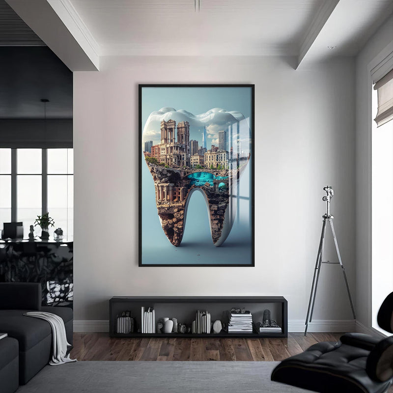 Artronauts Glass Print S | 72x46 cm | 28.3"x18.1" / Black Cityscape Tooth - Tempered Glass Wall Art