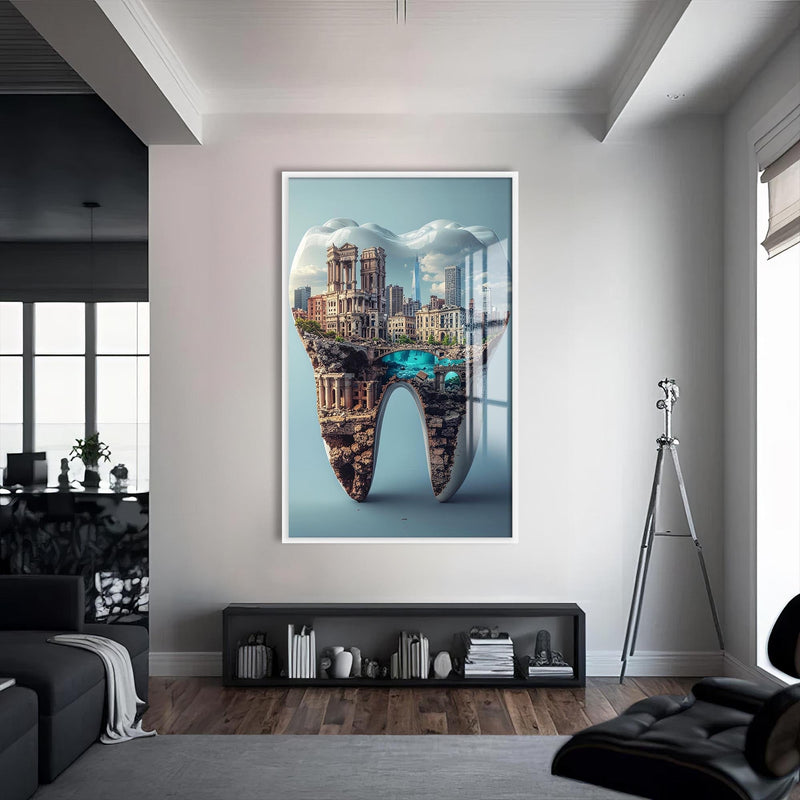 Artronauts Glass Print S | 72x46 cm | 28.3"x18.1" / White Cityscape Tooth - Tempered Glass Wall Art