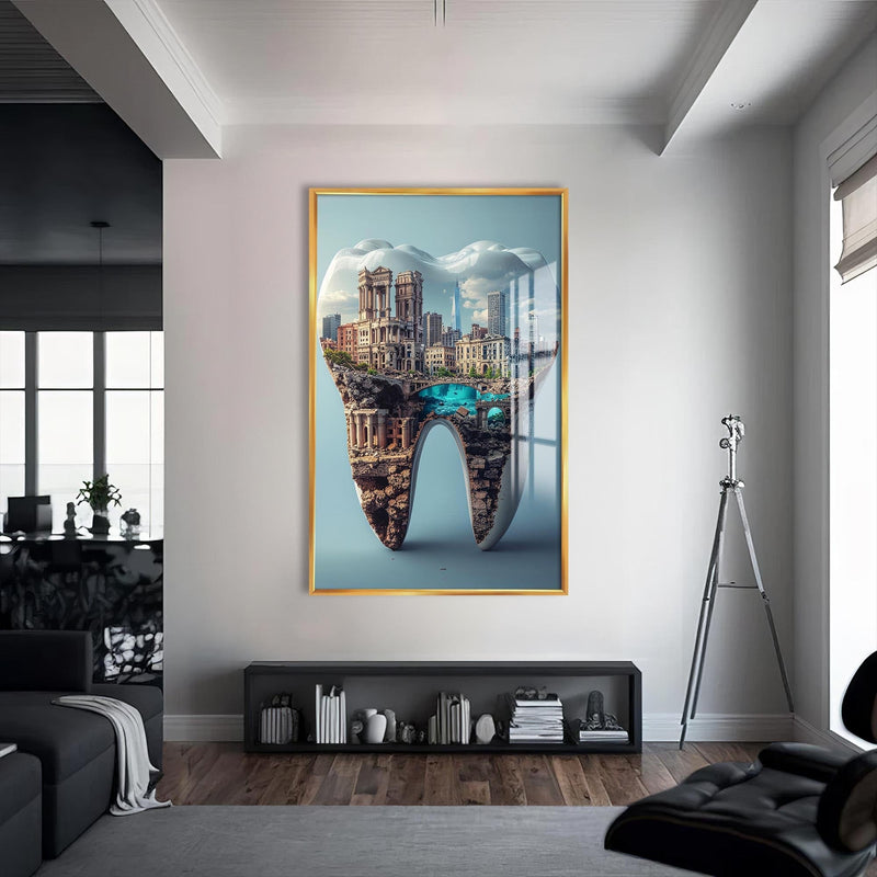 Artronauts Glass Print S | 72x46 cm | 28.3"x18.1" / Gold Cityscape Tooth - Tempered Glass Wall Art