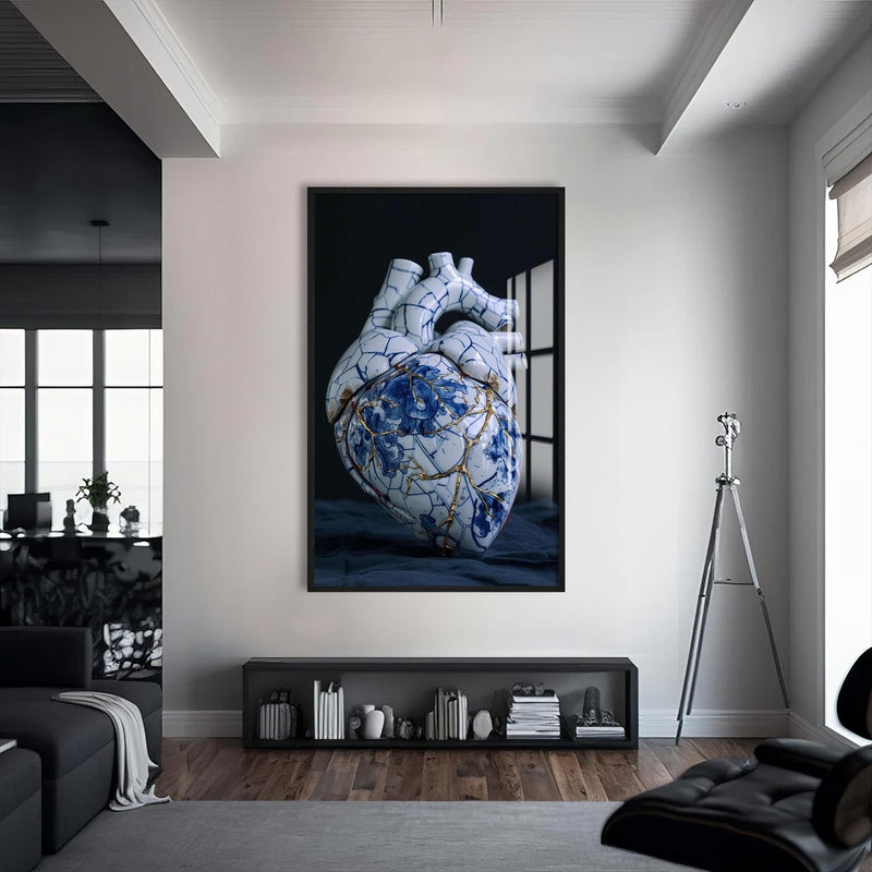 Artronauts Glass Print S | 72x46 cm | 28.3"x18.1" / Black Kintsugi Heart Tooth - Tempered Glass Wall Art