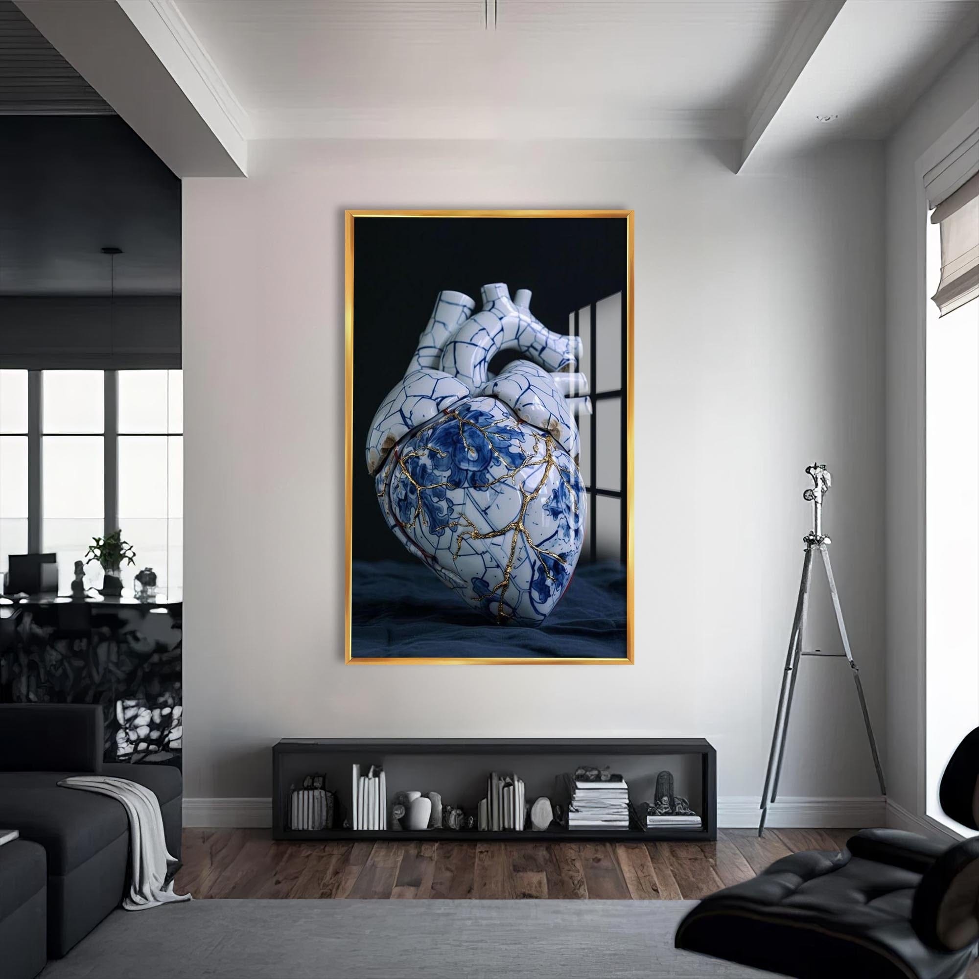 Artronauts Glass Print S | 72x46 cm | 28.3"x18.1" / Gold Kintsugi Heart Tooth - Tempered Glass Wall Art
