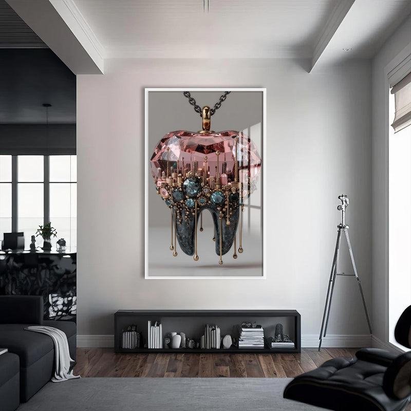 Artronauts Glass Print S | 72x46 cm | 28.3"x18.1" / White Gem Tooth Pendant - Tempered Glass Wall Art