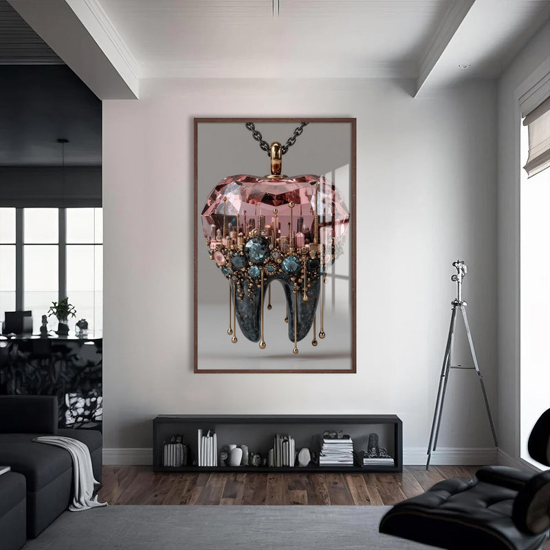 Artronauts Glass Print S | 72x46 cm | 28.3"x18.1" / Walnut Gem Tooth Pendant - Tempered Glass Wall Art