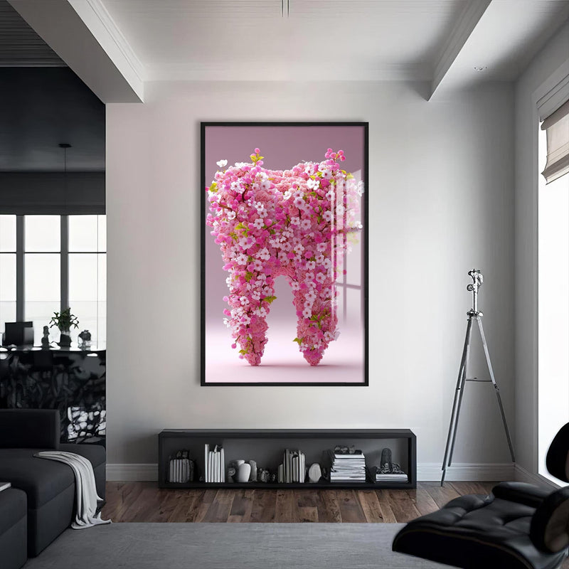 Artronauts Glass Print S | 72x46 cm | 28.3"x18.1" / Black Floral Tooth Bloom - Tempered Glass Wall Art