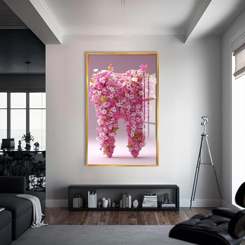Artronauts Glass Print S | 72x46 cm | 28.3"x18.1" / Gold Floral Tooth Bloom - Tempered Glass Wall Art