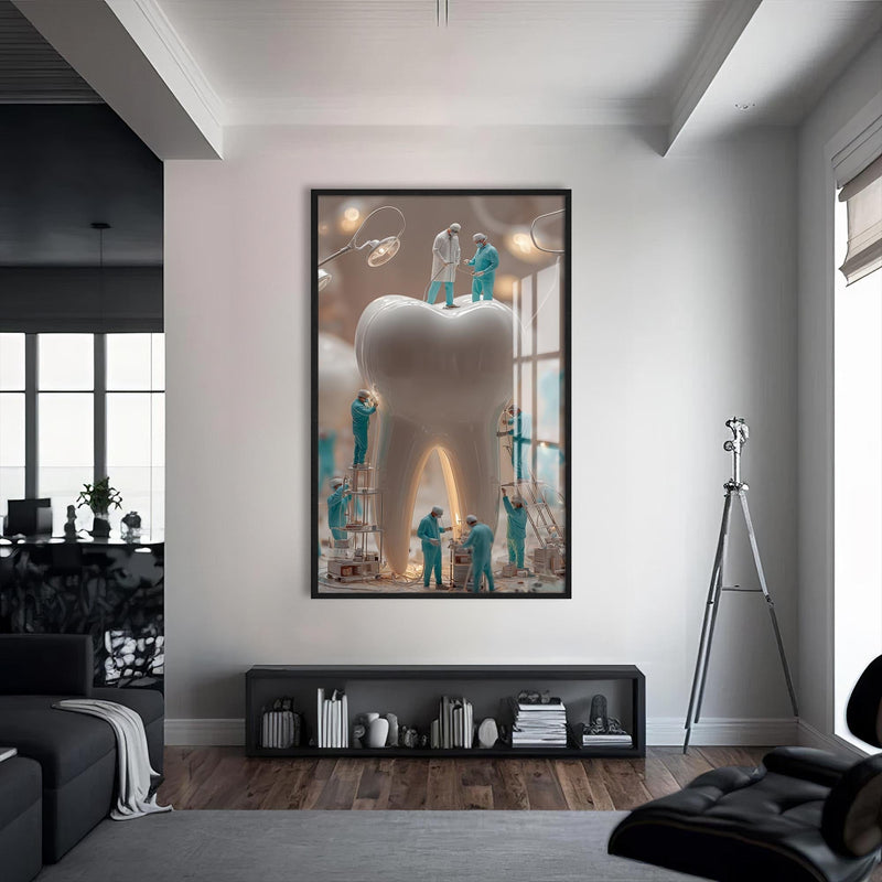 Artronauts Glass Print S | 72x46 cm | 28.3"x18.1" / Black Dentist Team Sculpture - Tempered Glass Wall Art