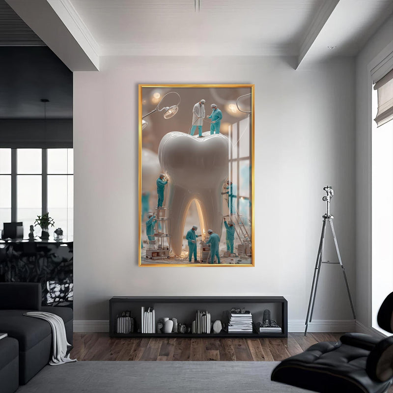 Artronauts Glass Print S | 72x46 cm | 28.3"x18.1" / Gold Dentist Team Sculpture - Tempered Glass Wall Art