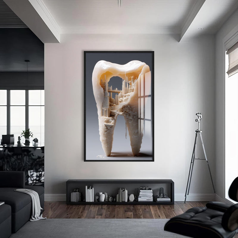 Artronauts Glass Print S | 72x46 cm | 28.3"x18.1" / Black Crystal Tooth City - Tempered Glass Wall Art